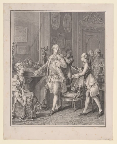 La Grande Toilette (The Patroness), from "Le Monument du Costume" by Antoine Louis Romanet, print, 1777