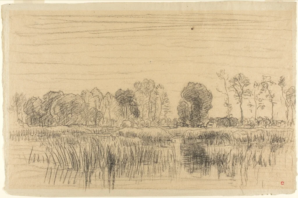 Marsh and Screen of Trees by Charles-François Daubigny, drawing, 1837-1878
