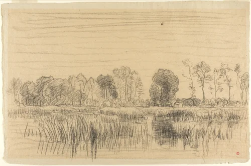 Marsh and Screen of Trees by Charles-François Daubigny, drawing, 1837-1878