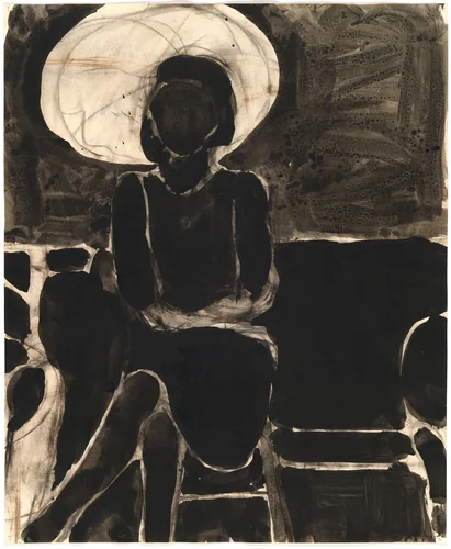 Seated Woman with Umbrella by Richard Diebenkorn, drawing, 1967