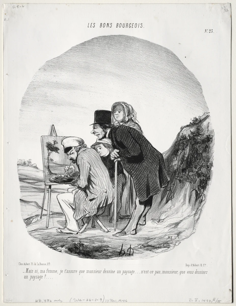 But yes, my dear, I assure you that this gentleman is drawing a landscape... by Honoré Daumier, print, 1846