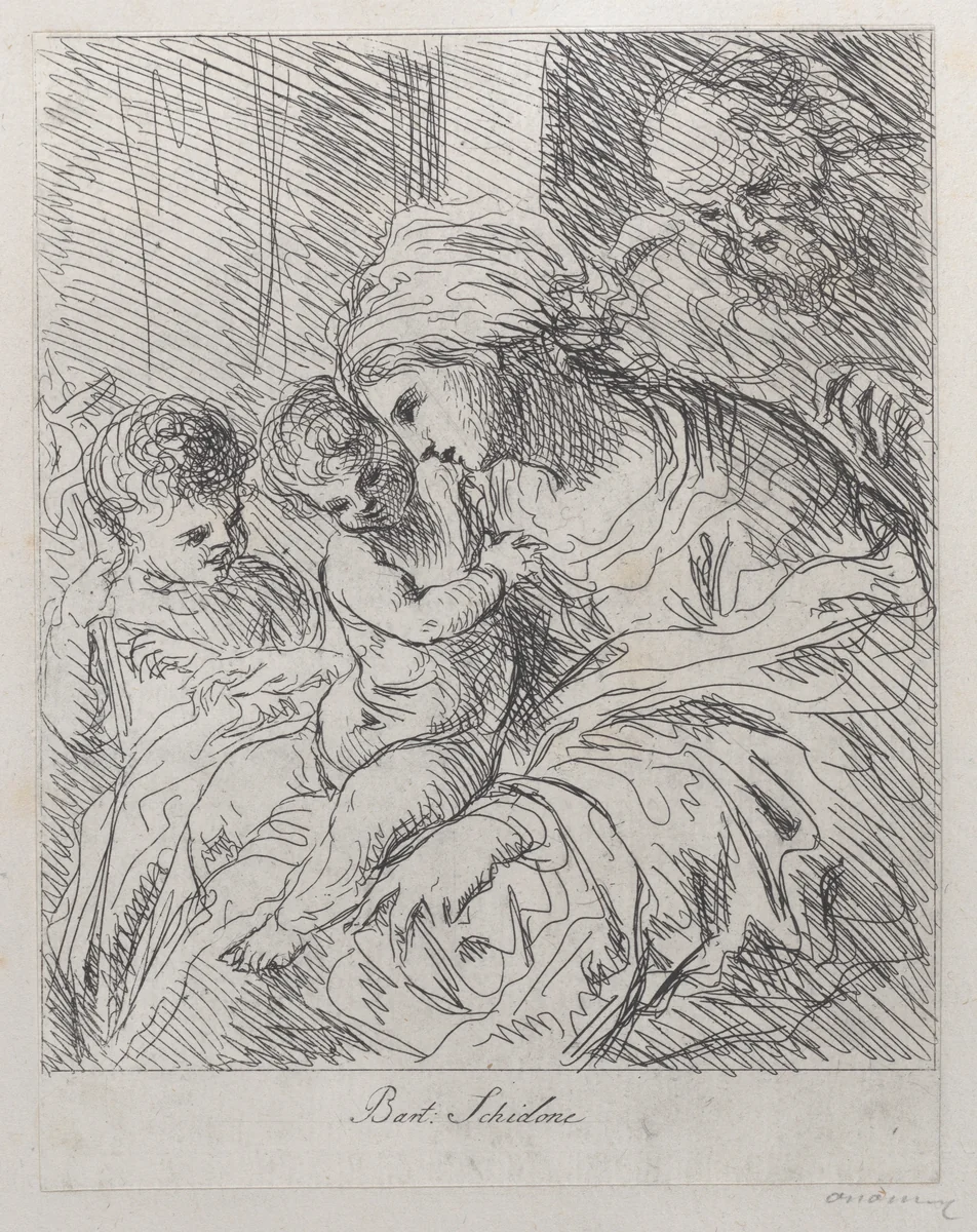The Holy Family with Saint John the Baptist by anonymous, print, 1663