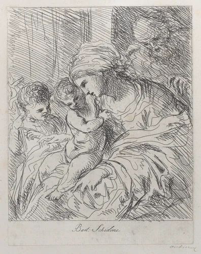 The Holy Family with Saint John the Baptist by anonymous, print, 1663
