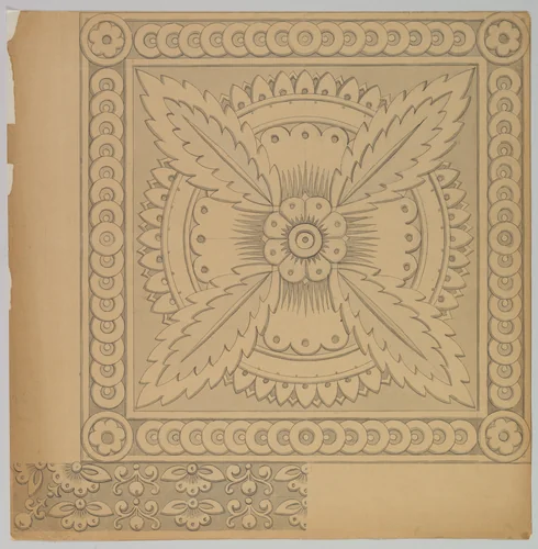 Design for Ornamented Tile by Carl Faber, drawing, 1837-1900