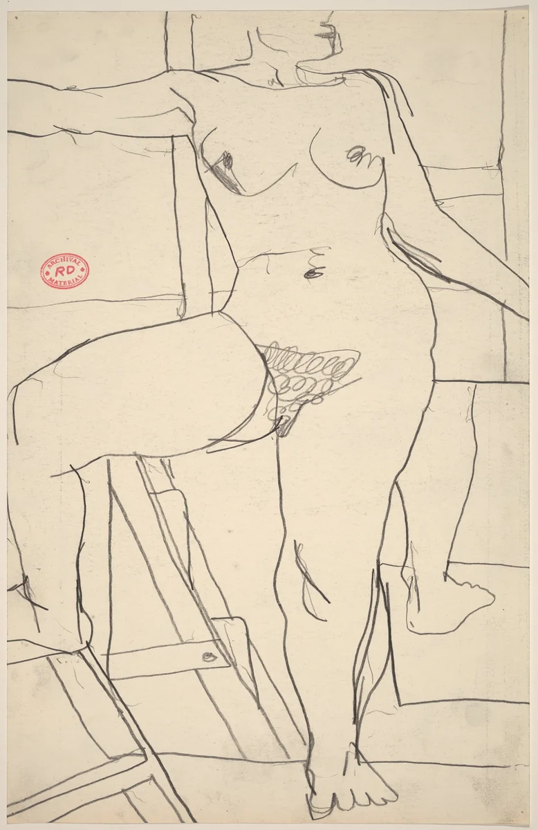 Untitled [standing female nude stepping on ladder] by Richard Diebenkorn, drawing, 1955-1967