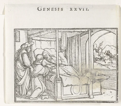 Isaak zegent Jakob by Hans Holbein, print, 1538