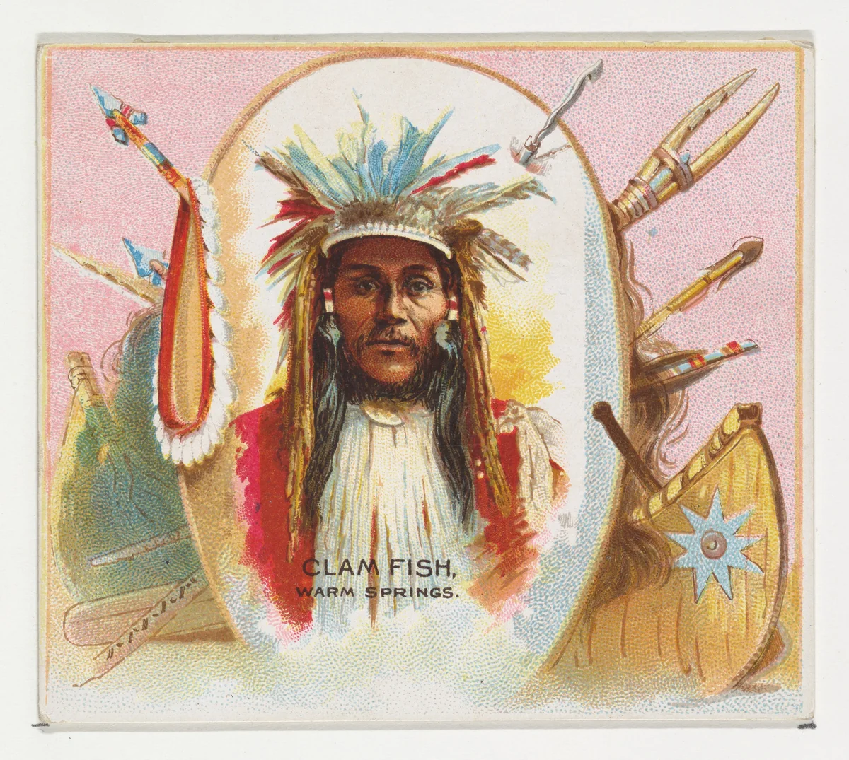 Clam Fish, Warm Springs, from the American Indian Chiefs series (N36) for Allen & Ginter Cigarettes by Allen & Ginter, print, 1888