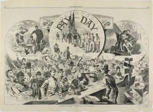 Pay Day in the Army of the Potomac by Winslow Homer, print, 1863