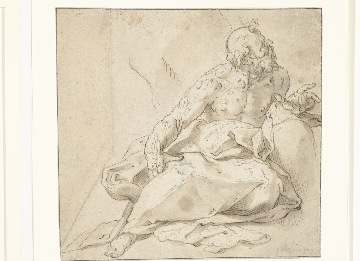 Heilige Hieronymus in de woestijn (?) by Unknown, drawing, 1574