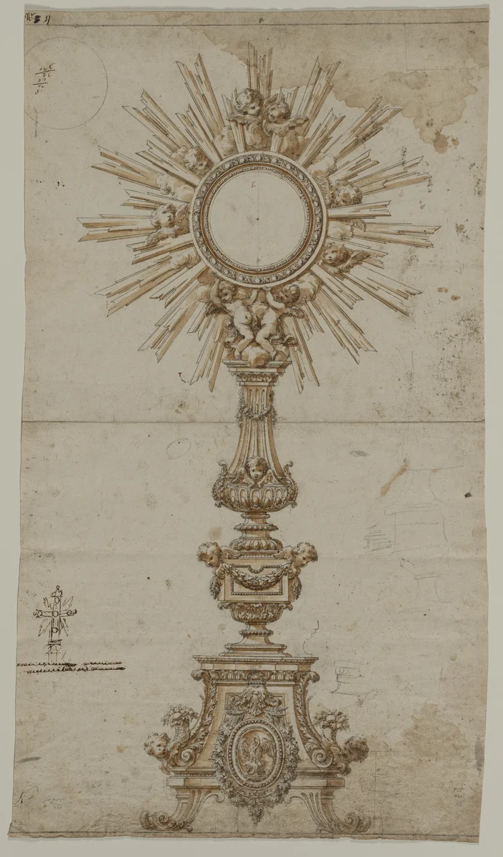 Design for a Monstrance by anonymous, drawing, 1600-1699