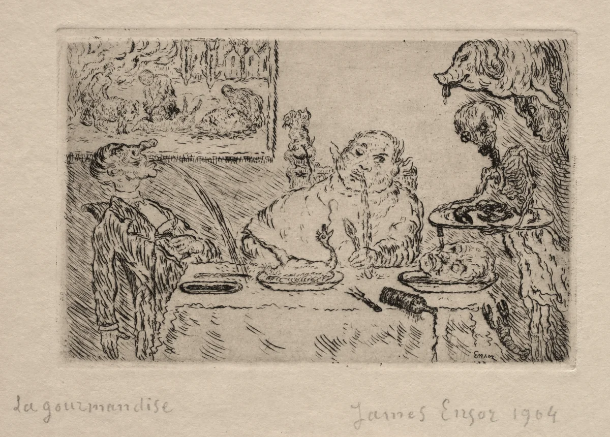 The Seven Deadly Sins: Gluttony by James Ensor, print, 1904