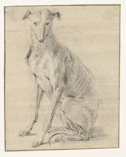 Een zittende hond, naar links, de kop van voren gezien by Frans Snijders, drawing, 1589-1657