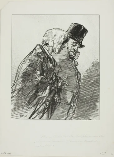 Les Lorettes vieillies: ...Et à ce bal des Variétés, Adolphe... by Paul Gavarni, print, 1852-1853