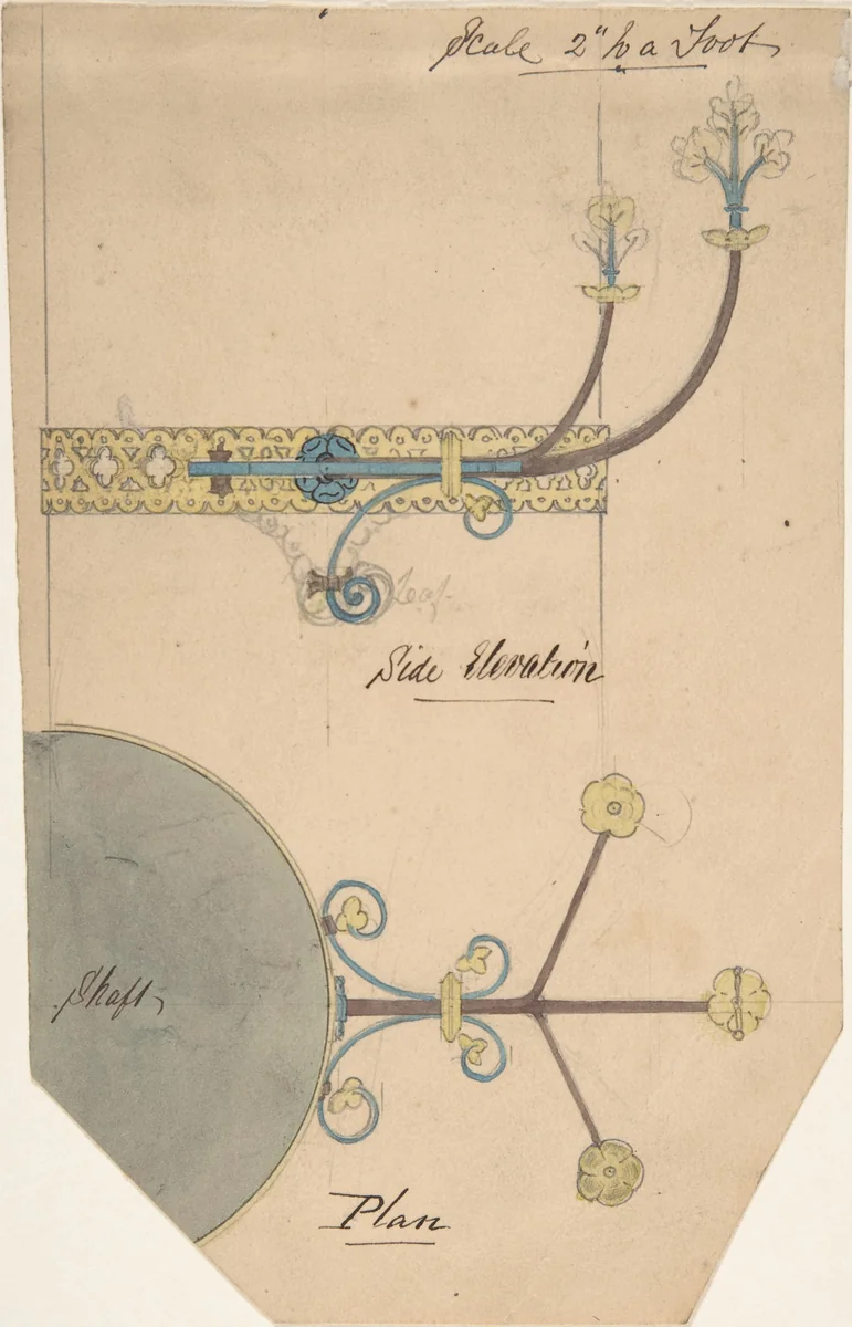 Design for Floral Brackets for a Church by Richardson Ellson, drawing, 1875-1885