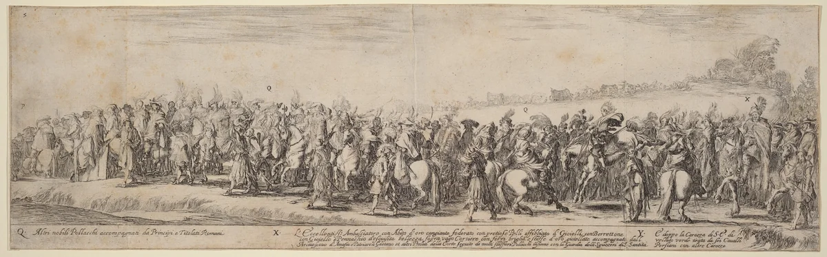 Polish Nobles, His Excellency the Ambassador, and His Carriage by Stefano della Bella, print, 1633