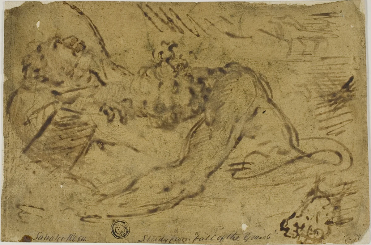 Two Grappling Figures by Salvator Rosa, drawing, 1635-1673