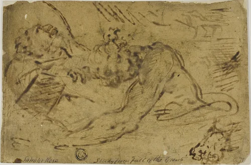 Two Grappling Figures by Salvator Rosa, drawing, 1635-1673