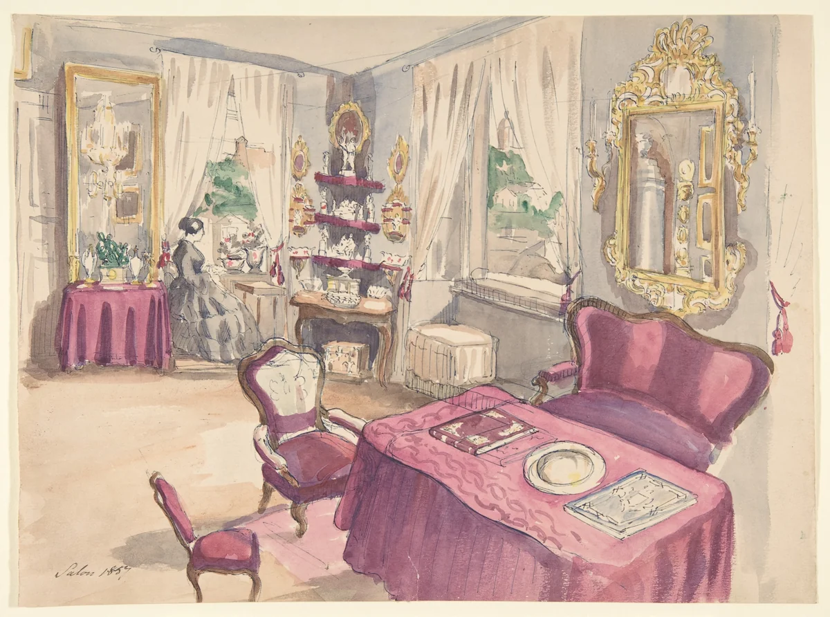 Drawing of an Interior: Salon by anonymous, drawing, 1857