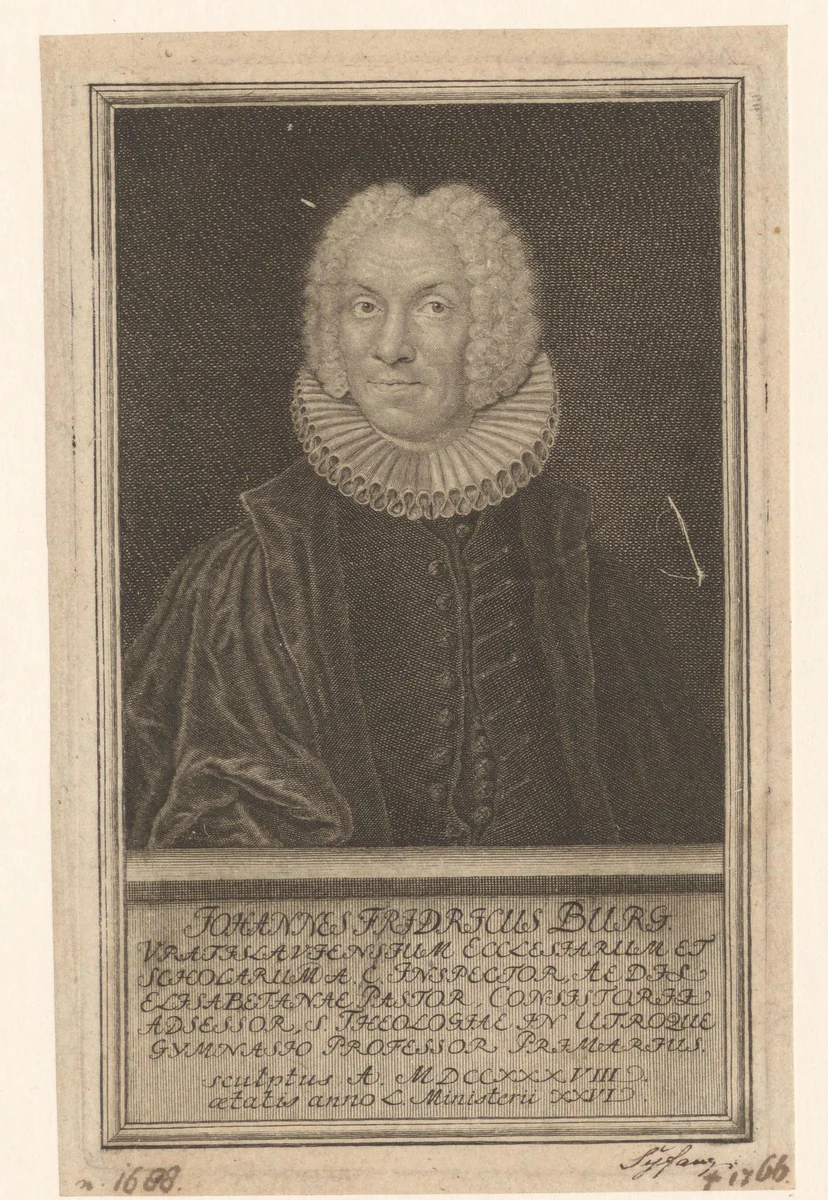 Portret van Johann Friedrich Burg by Johann Christoph Sysang, print, 1738