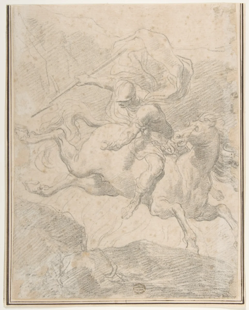 Marcus Curtius Leaping into the Chasm by Gaetano Gandolfi, drawing, 1734-1802