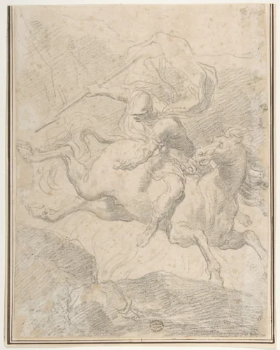 Marcus Curtius Leaping into the Chasm by Gaetano Gandolfi, drawing, 1734-1802