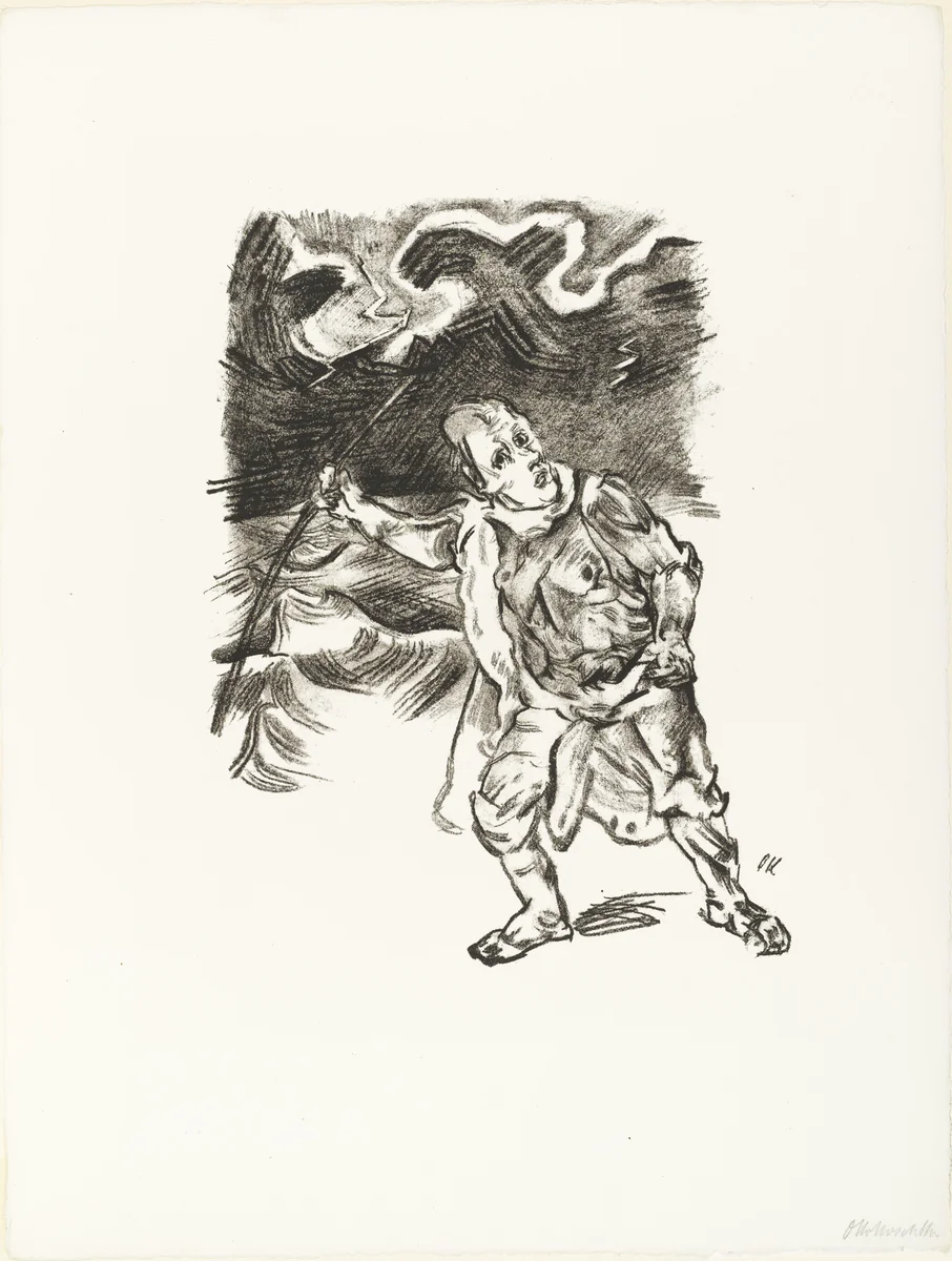 Traveler in a Thunderstorm (Der Wanderer im Gewitter) (plate 3) from O Eternity - Thou Word of Thunder (Bach Cantata) [O Ewigkeit - Du Donnerwort (Bachkantate)] by Oskar Kokoschka, print, 1914