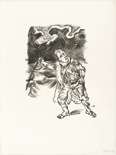 Traveler in a Thunderstorm (Der Wanderer im Gewitter) (plate 3) from O Eternity - Thou Word of Thunder (Bach Cantata) [O Ewigkeit - Du Donnerwort (Bachkantate)] by Oskar Kokoschka, print, 1914