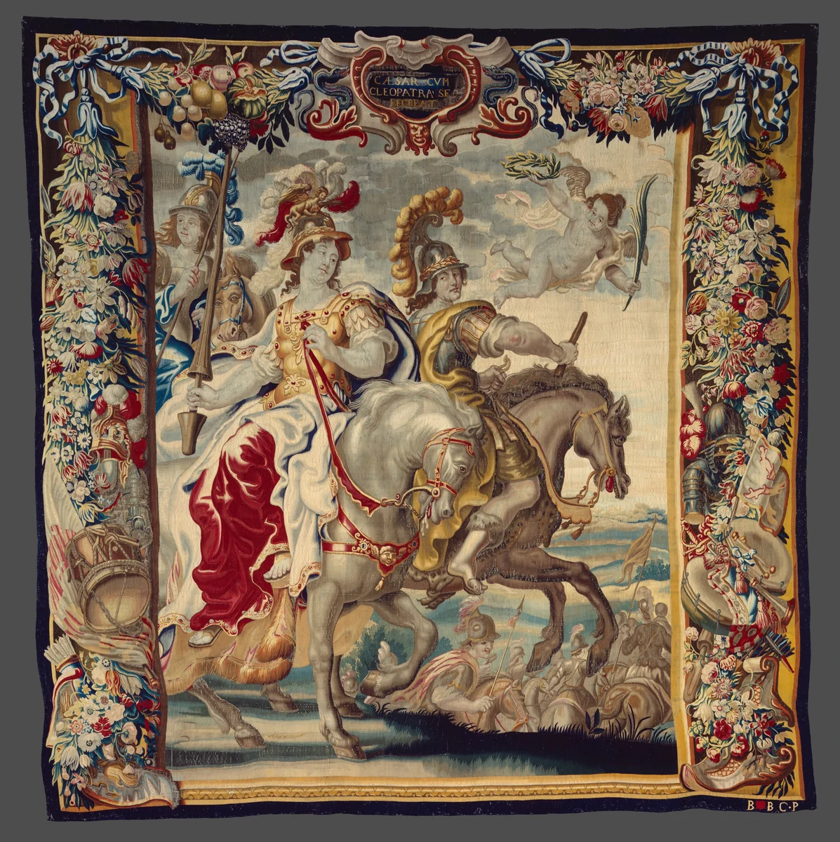 Caesar and Cleopatra Enjoying Themselves from The Story of Caesar and Cleopatra by Justus van Egmont, textile, 1675-1685