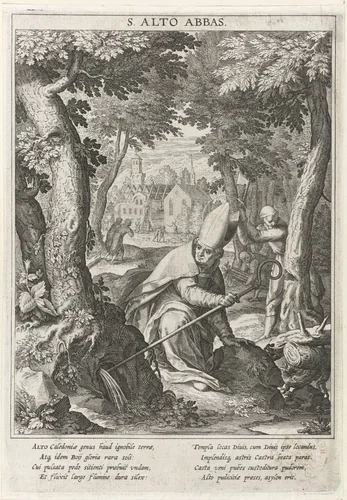 Ontdekking van een bron door de heilige Alto by Raphaël Sadeler, print, 1615