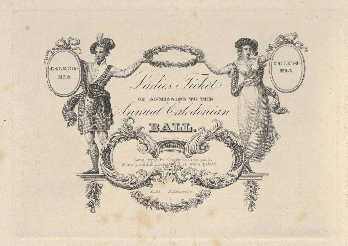 Ladies' Ticket of Admission to the Annual Caledonian Ball by Asher Brown Durand, print, 1824