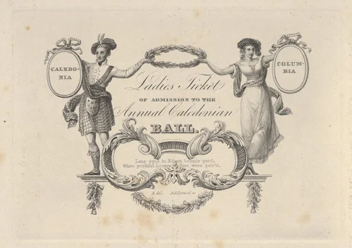 Ladies' Ticket of Admission to the Annual Caledonian Ball by Asher Brown Durand, print, 1824