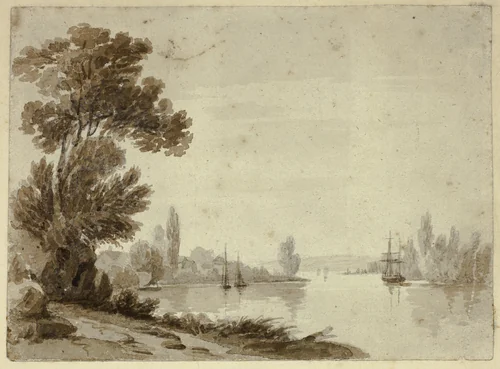 River Scene with Boats by William Henry Stothard Scott, drawing, 1800-1899