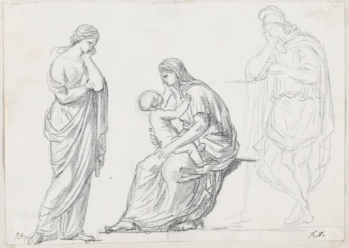 Mother and Child Flanked by Two Standing Figures by Jacques-Louis David, drawing, 1775-1780