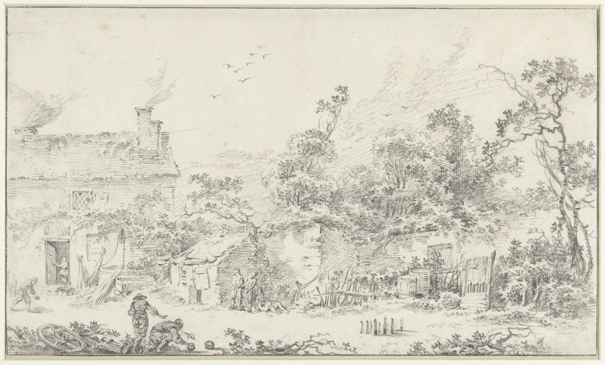 Landelijke behuizing in bosrijke omgeving by Jean Baptiste Pillement, drawing, 1738-1806