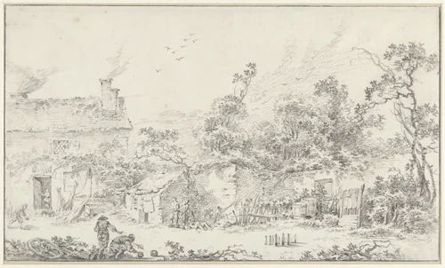 Landelijke behuizing in bosrijke omgeving by Jean Baptiste Pillement, drawing, 1738-1806