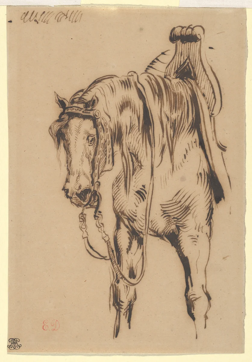 Goetz van Berlichingen's Horse by Eugène Delacroix, drawing, 1842