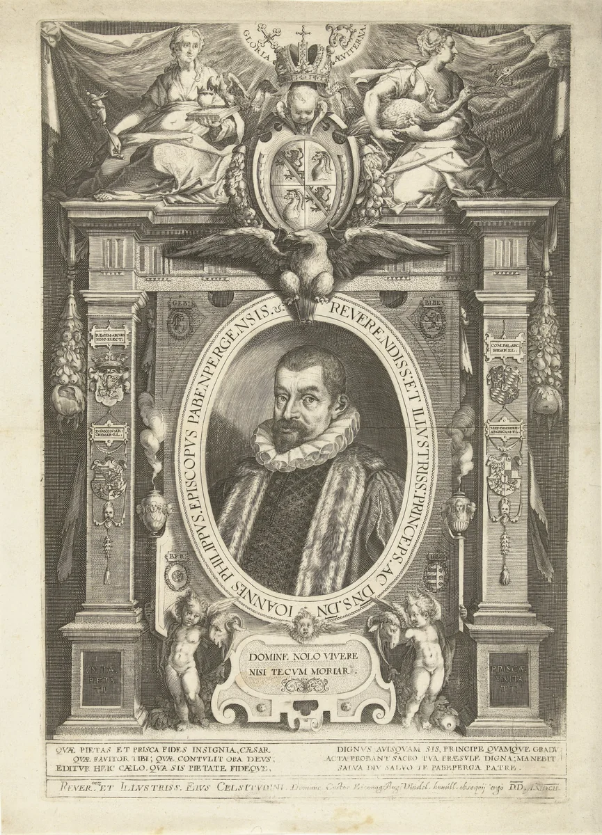 Portret van Johan Philips van Gebsattel, vorstbisschop van Bamberg by Dominicus Custos, print, 1602