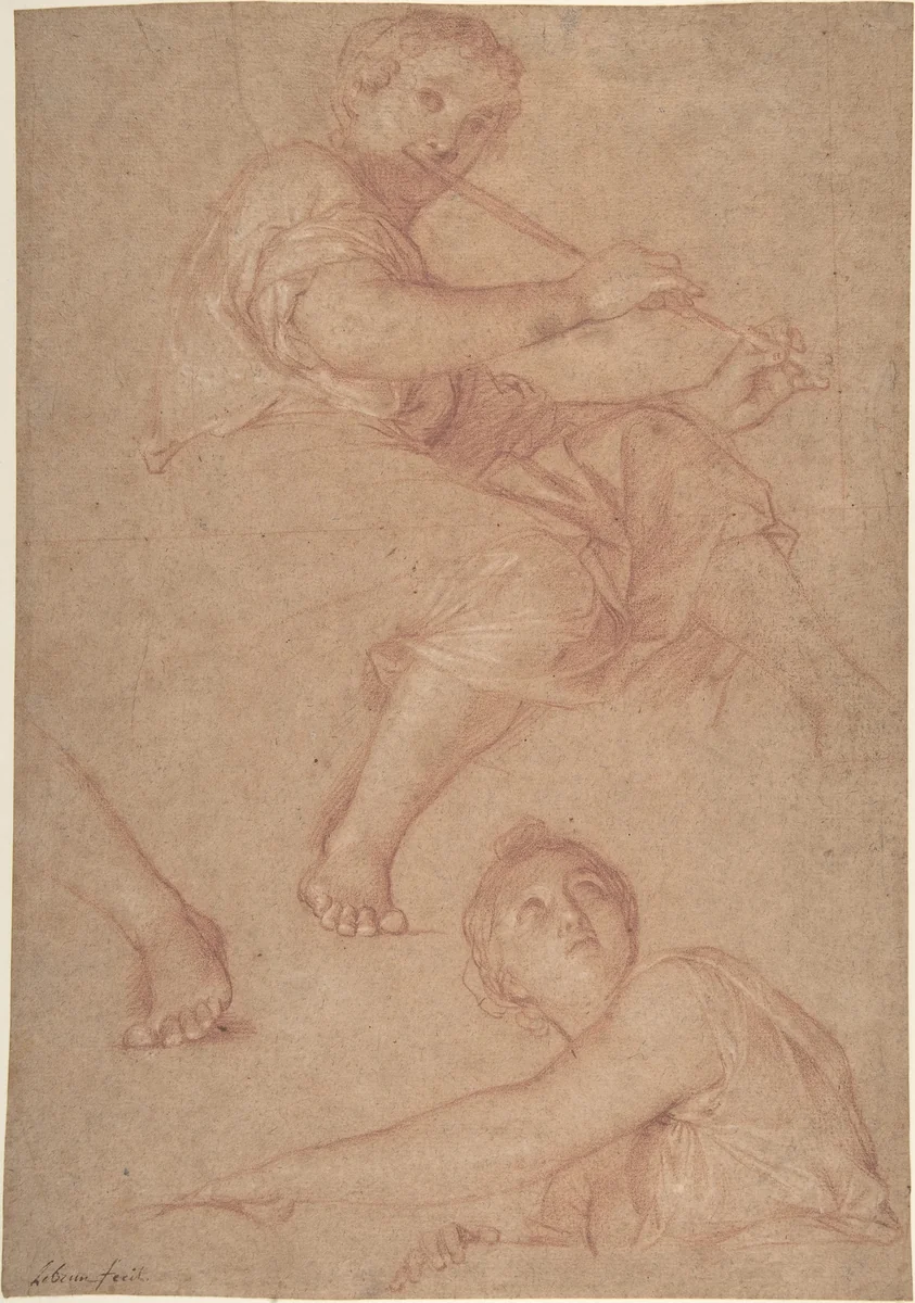Two Muses by Charles Le Brun, drawing, 1630-1690