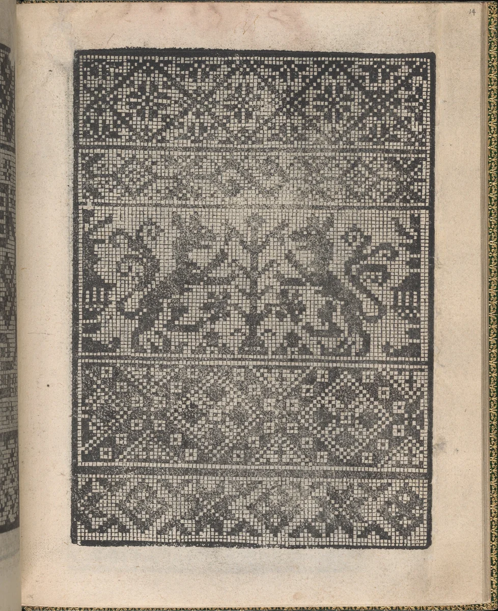 Ornamento delle belle & virtuose donne, page 14 (recto) by Matteo Pagano, book, 1554