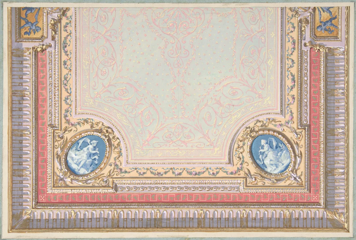 Design for Bedroom Ceiling, Hôtel Hope by Jules-Edmond-Charles Lachaise, drawing, 1867
