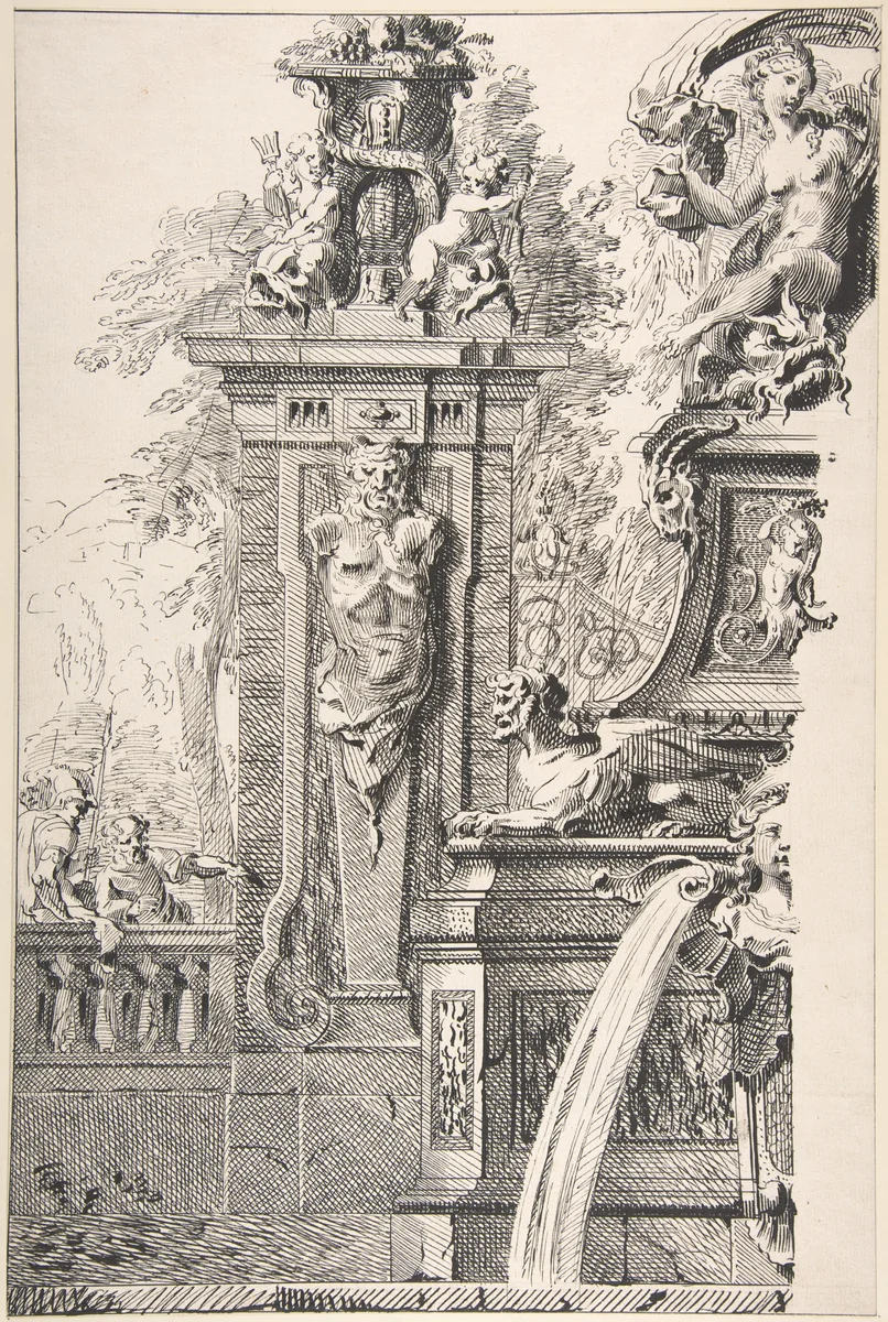 Study for a Garden Capriccio by Gilles Marie Oppenord, drawing, 1685-1742