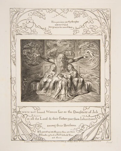 Job and his Daughters by William Blake, print, 1825-1826