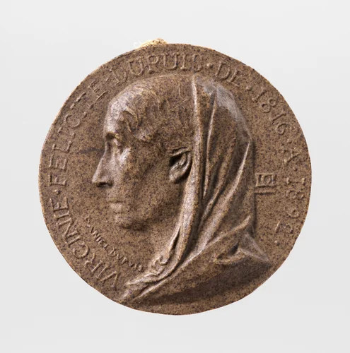 Portrait of the artist's mother by Daniel Jean-Baptiste Dupuis, metalwork, 1892