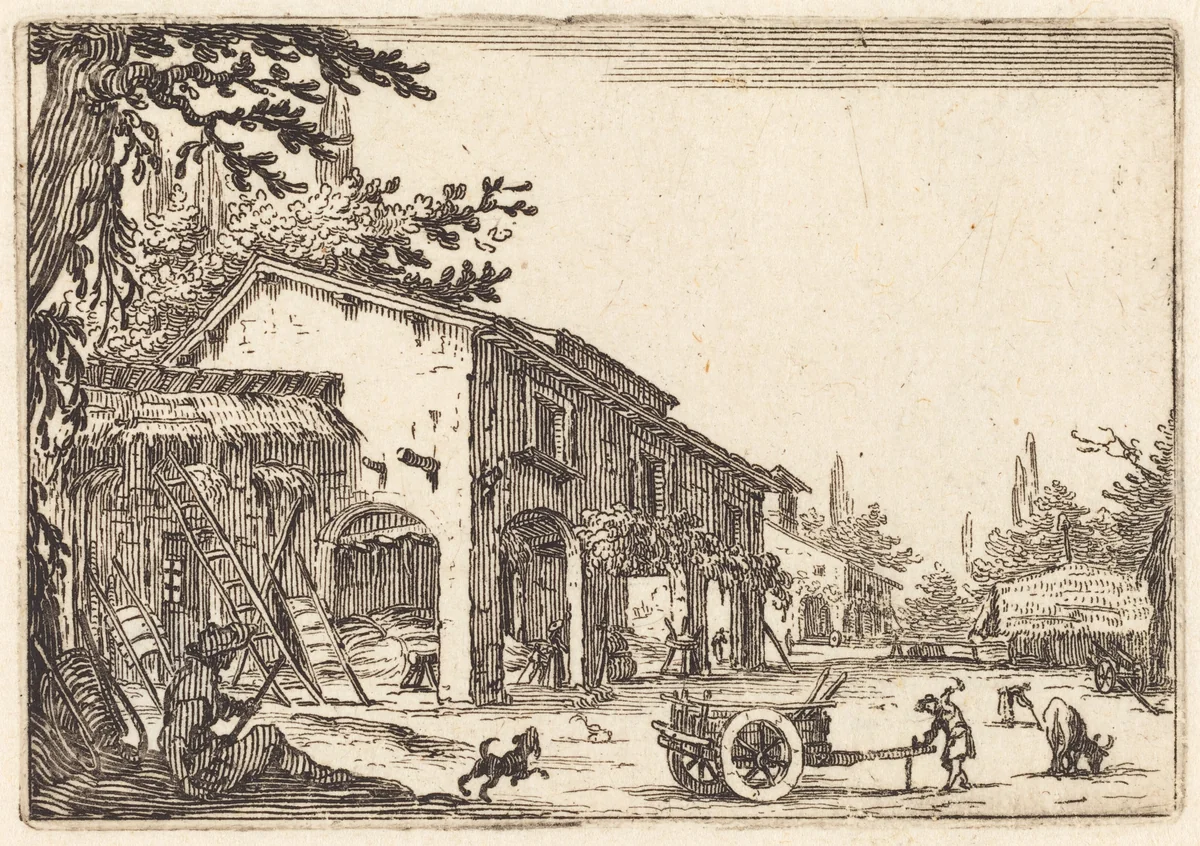 Courtyard of a Farm by Jacques Callot, print, 1622