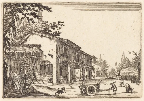 Courtyard of a Farm by Jacques Callot, print, 1622