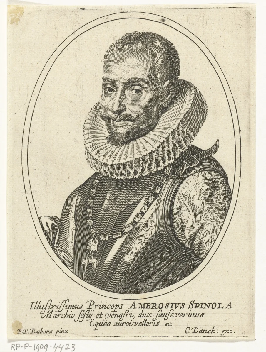 Portret van Ambrogio Spinola in ovaal by Cornelis Danckerts, print, 1613-1656