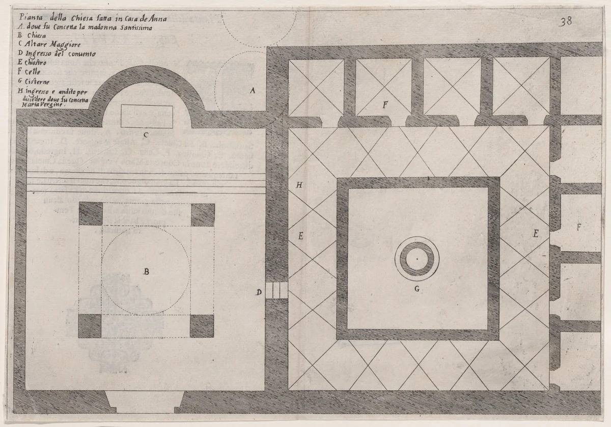 Plate 31, from "Trattato delle Piante & Immagini de Sacri Edifizi di Terra Santa" (Treatise of the Plans & Images of the Sacred Buildings of the Holy Land) by Jacques Callot, print, 1620
