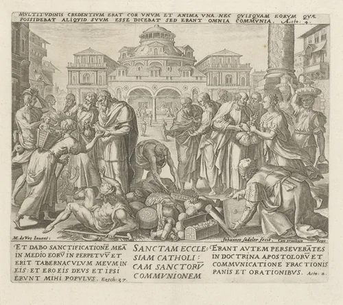 Handelingen der apostelen: 'de heilige katholieke Kerk, de gemeenschap van de heiligen' by Unknown, print, 1579