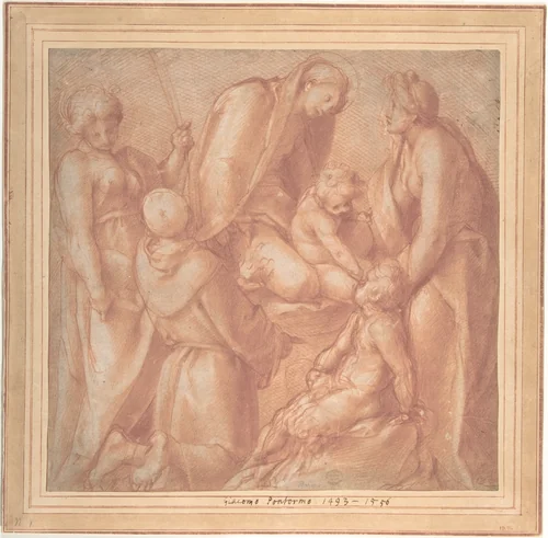 Virgin and Child with Saint Elizabeth, the Infant Baptist, Saint Anthony of Padua, and a Female Martyr by Jacopo da Pontormo, drawing, 1514-1522
