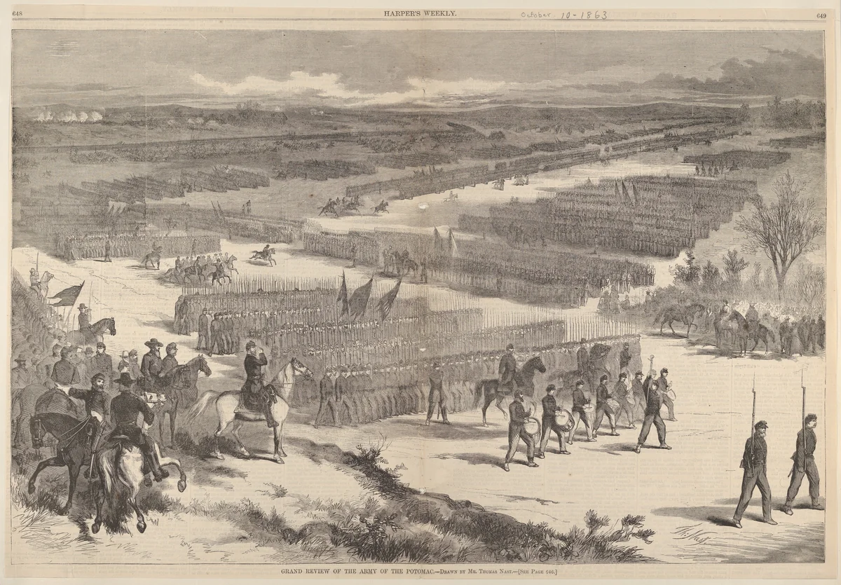 Grand Review of the Army of the Potomac – Drawn by Mr. Thomas Nast (from "Harper's Weekly") by Thomas Nast, print, 1863